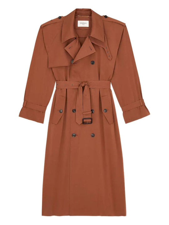 Water-Repellent Cotton And Silk Double-Breasted Trench Coat