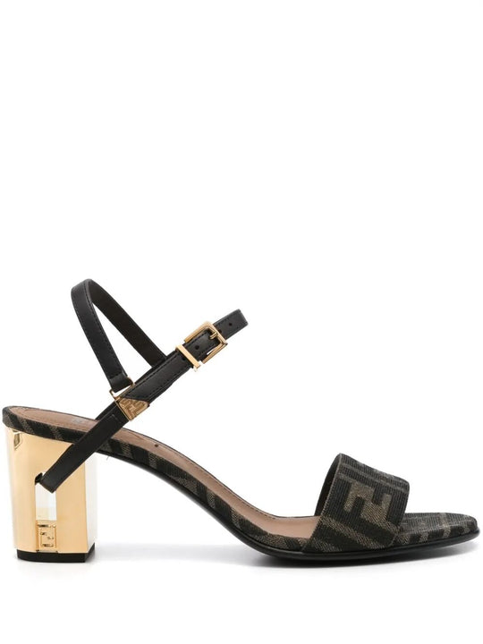 Ff Jacquard Gold-Finish Medium-Heeled Delfina Sandals