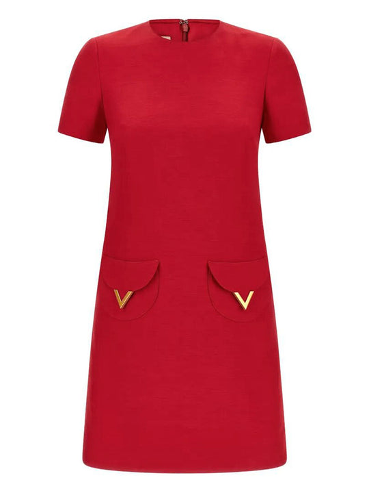 Pocket-Detail And V Logo Mini Dress