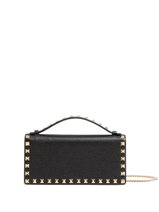 Rockstud Grainy Leather Wallet With Detachable Chain