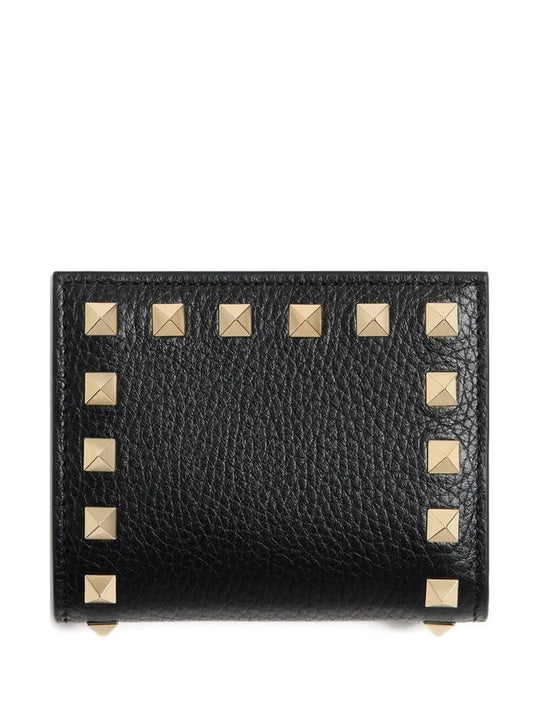 Rockstud Grainy Leather Flap Wallet