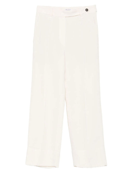 Viscose And Linen Fluid Twill Cigarette Trousers With Monili