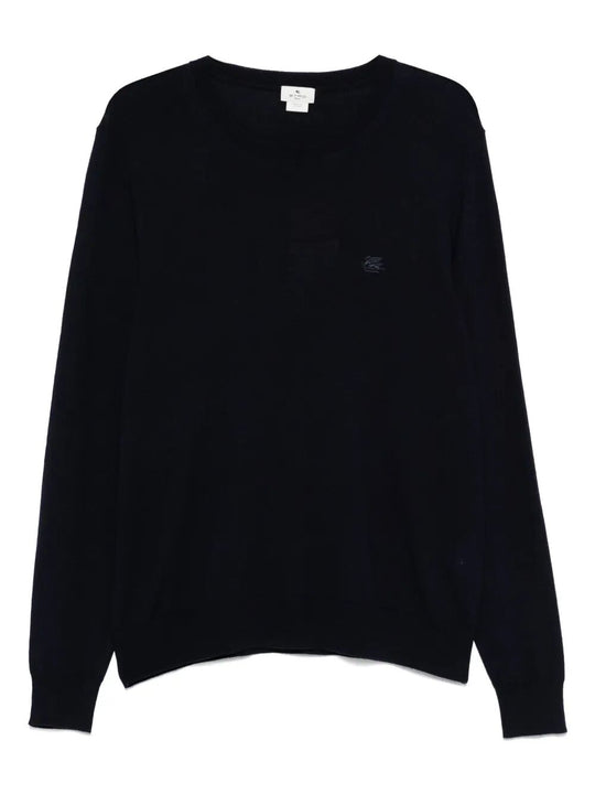 Embroidered-Logo Wool Crew Neck Sweater