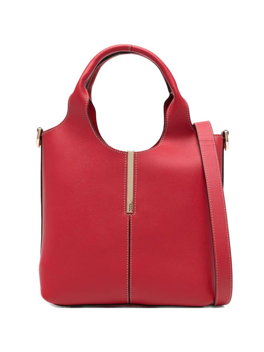 Leather Mini Tote Bag With Branded Metal Bar Accessory
