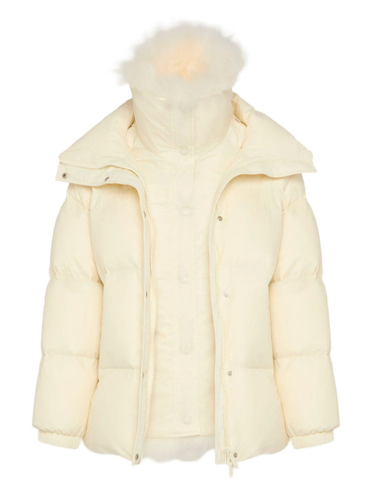 Ys Army Collection: Mid-Length Down Jacket With Removable Bib And Lambswool Trim