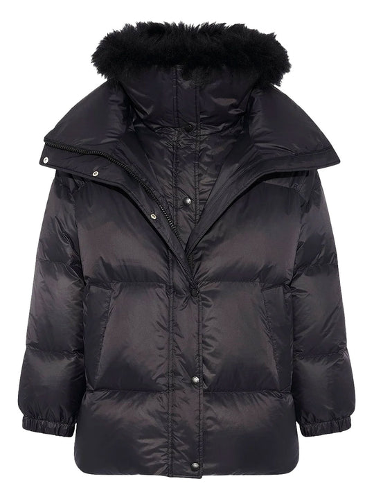 Ys Army Collection: Mid-Length Down Jacket With Removable Bib And Lambswool Trim