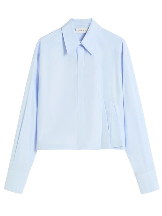 Cropped Poplin Shirt With Asymmetrical Pleats