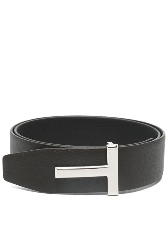 Grained Leather T Icon Reversible Belt