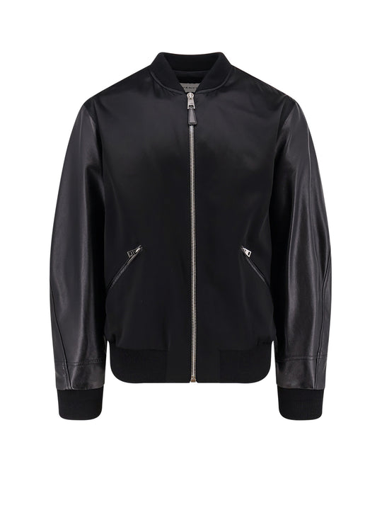 Cotton And Nylon Jacket With Leather Sleeves