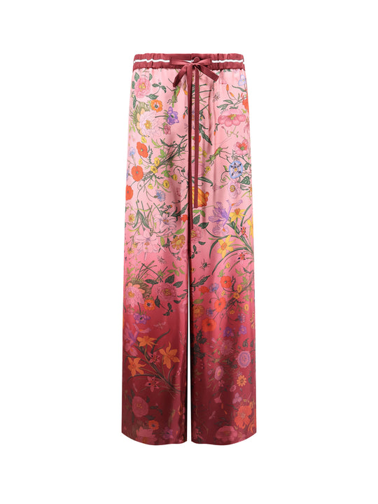 Silk Trousers With Gucci Flora Print