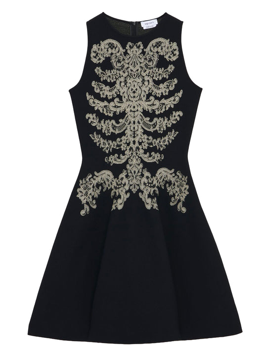 Lace Ribcage Jacquard Mini Dress In Black