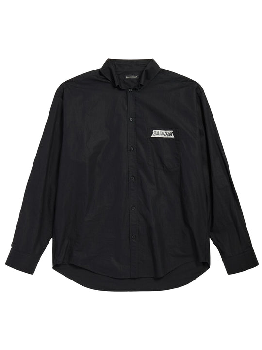 Men`S Masking Tape Long Sleeve Relaxed Fit Shirt In Black