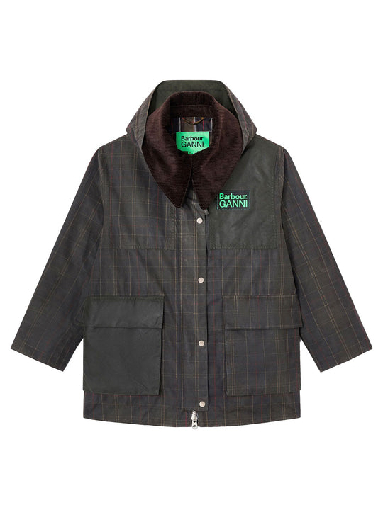 Waxed Cotton Patchwork Jacket With Detachable Hood