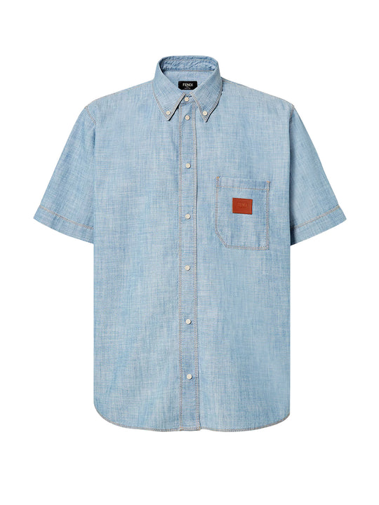 Cotton Shirt With Denim Effect