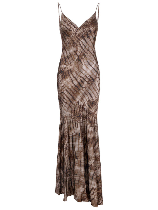 Alligator-Rint Stretch Satin Fabric Red Carpet Dress