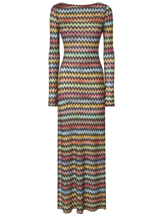 Long Cover-Up Dress In LamÉ Viscose With Micro Zig-Zag Pattern