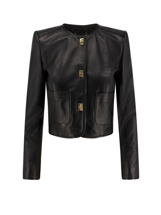 Leather Jacket With Monogram Metal Details