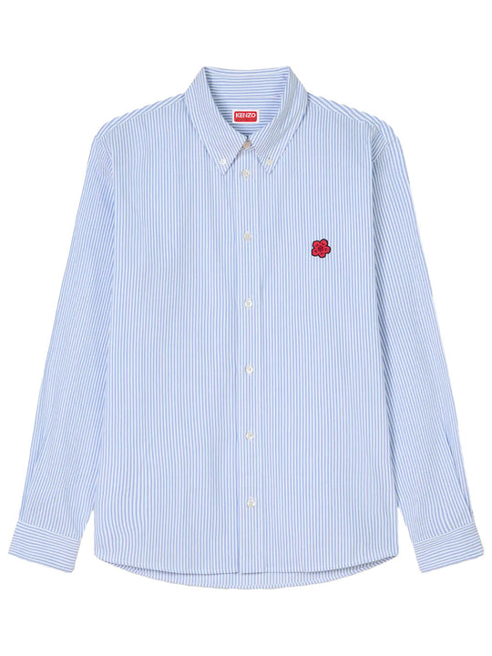 `Boke Flower` Embroidered Casual Shirt In Seersucker Cotton