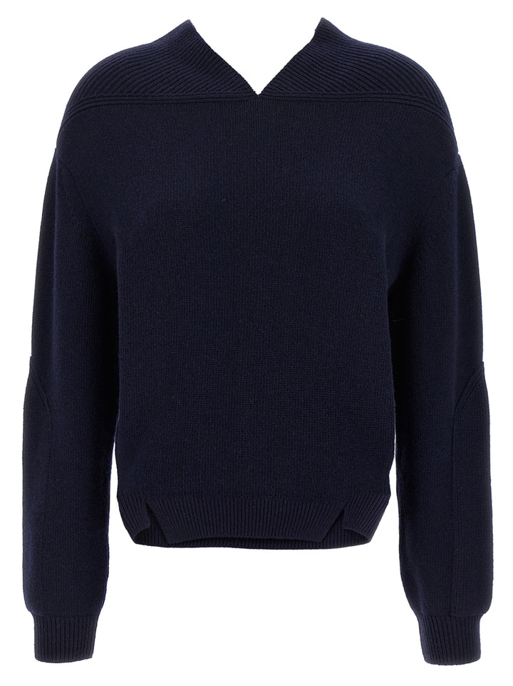 Victoria Beckham V-Neck Yoke Detail Sweaters and Cardigans - Blue | 65a1cf103c807440fc75336965a4b77196b7cb51