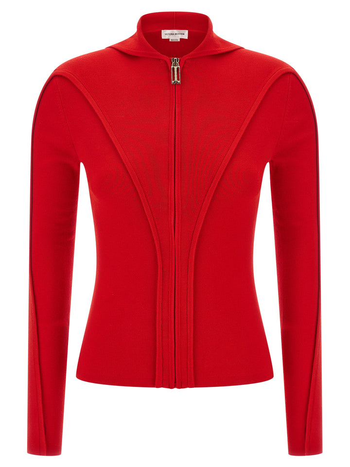 Victoria Beckham Hooded Cardigan Sweaters and Cardigans - Red | 06a528c33ecaf066453f214fd9c3d6982eb336b4