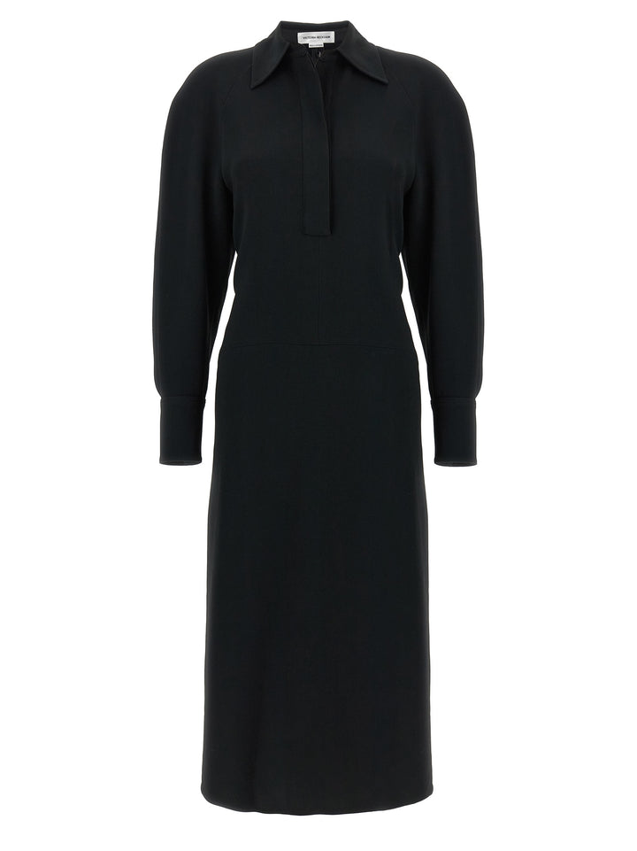 Victoria Beckham Long Sleeve Polo Collar Midi Dresses - Black | 9ba4e85f7c484b9a7b5f581fcca40b2e00e84c0c