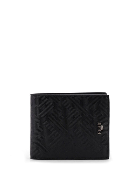 Ff Jacquard Fabric And Leather Bifold Wallet