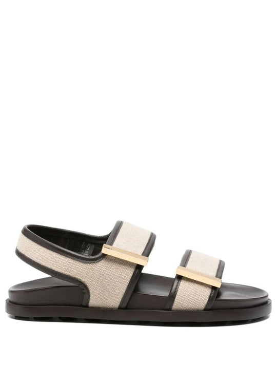 Double-Strap Fabric Sandals With Leather Detailing