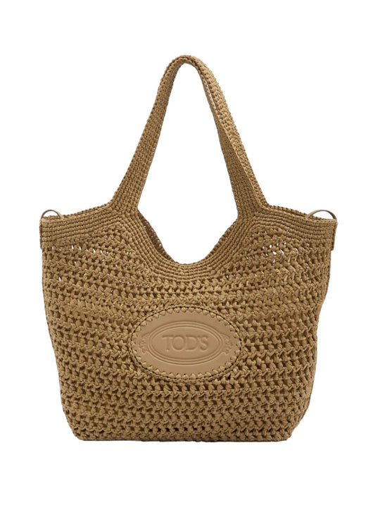 Raffia And Leather Medium Shopping Bag