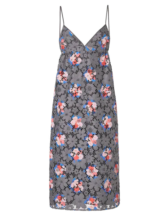 Grey Lace Dress With Print