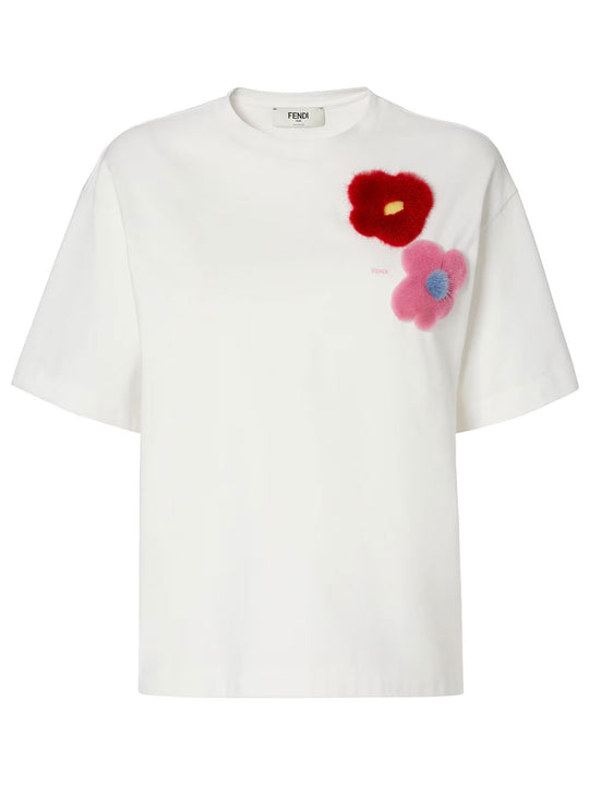 Jersey T-Shirt With Sunny Side Flowers Mink Brooches