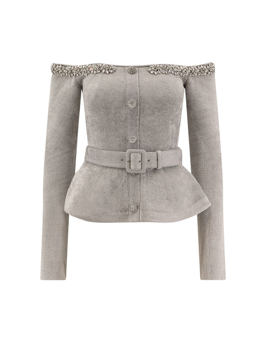 Chenille Sweater With Rhinestones