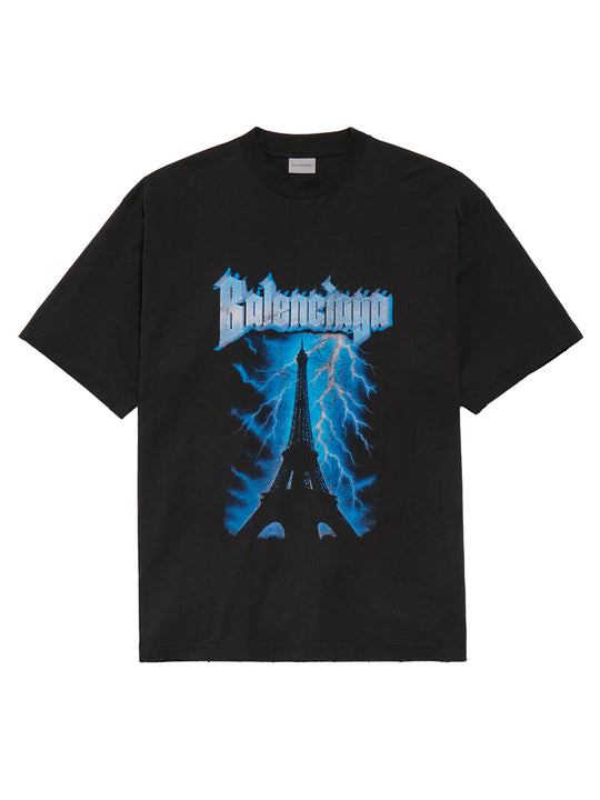 T-Shirt Oversize Da Uomo Paris Thunderstorm Di Colore Nero