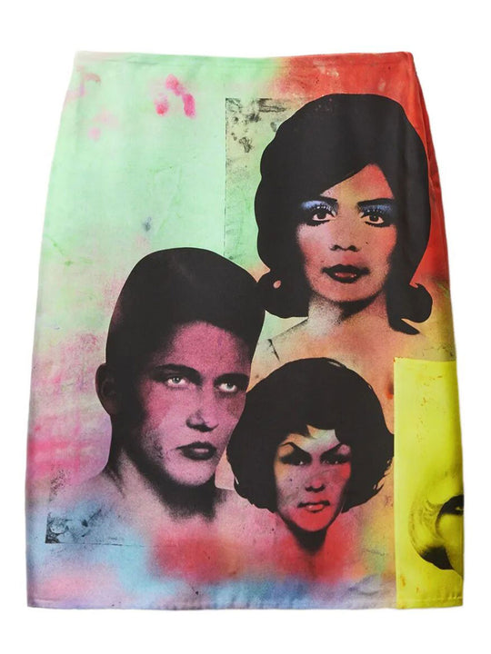 "The Party" Print Silk Twill Pencil Skirt