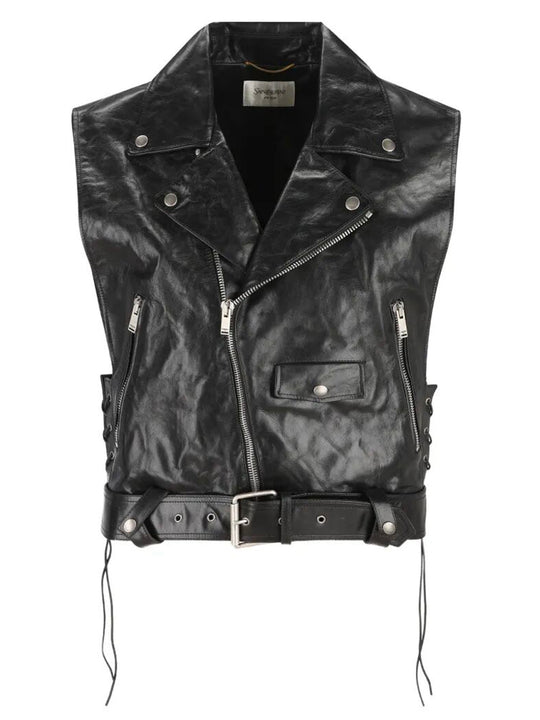 Biker Vest In Creased Leather