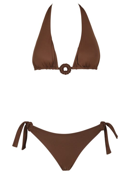 Ruffled Triangle Bikini With Ring
