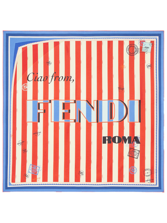 White And Rust Striped Silk Foulard