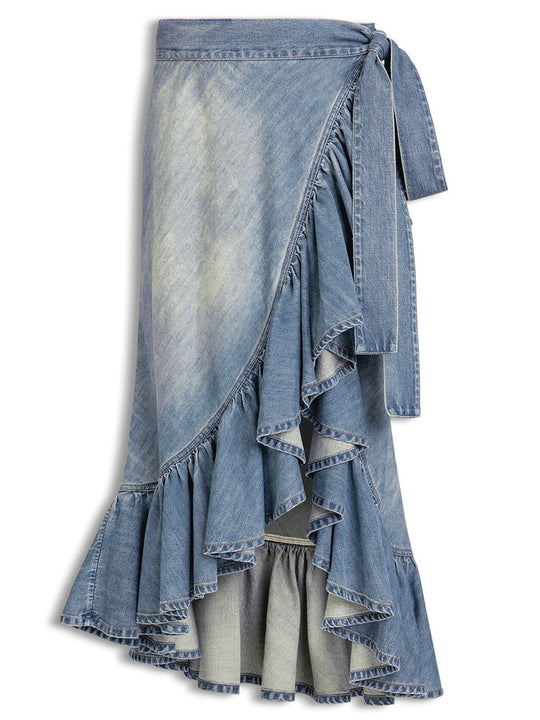 Ruffle Denim Skirt