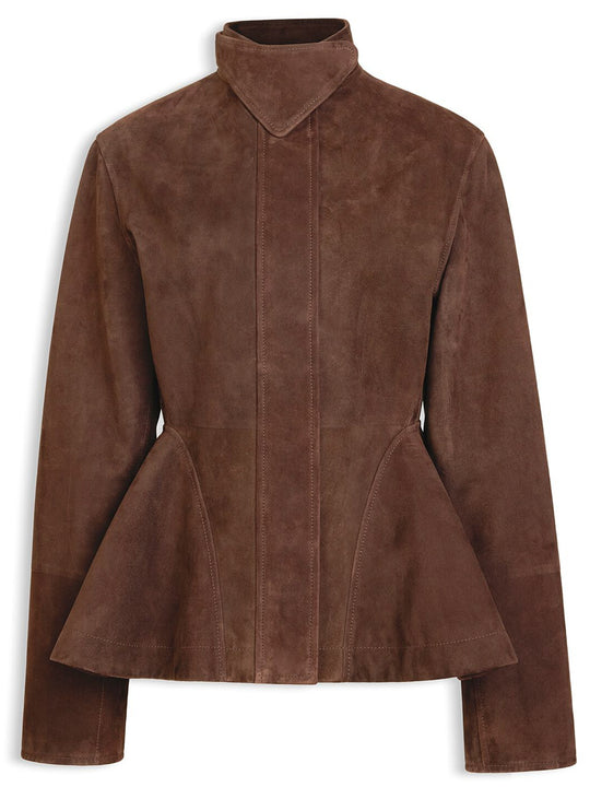 Peplum-Cut Goatskin Suede Jacket