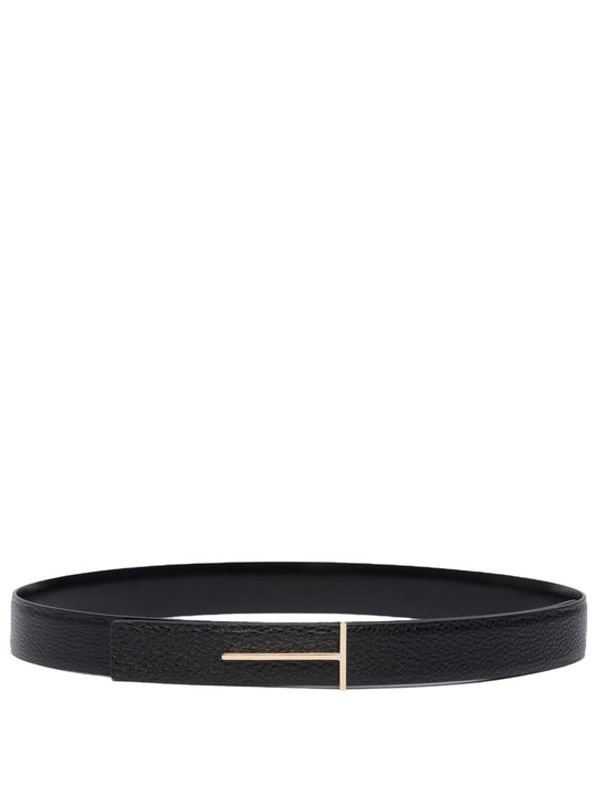 Grained Leather And Spazzolato Leather Slim T Belt
