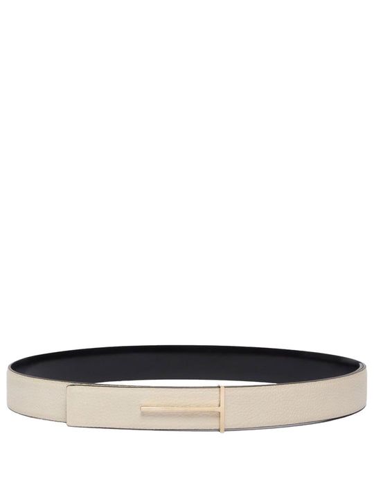 Grained Leather And Spazzolato Leather Slim T Belt