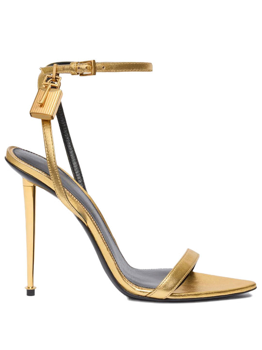 Laminated Nappa Leather Padlock Pointy Naked Sandals