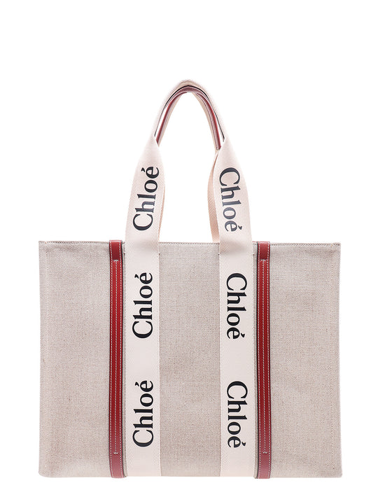 Linen Shoulder Bag With Logo Print