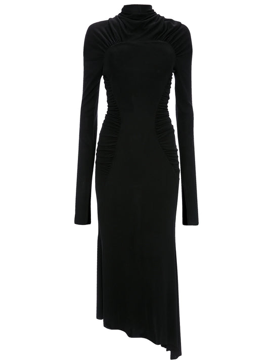 High Neck Gathered Midi Dress