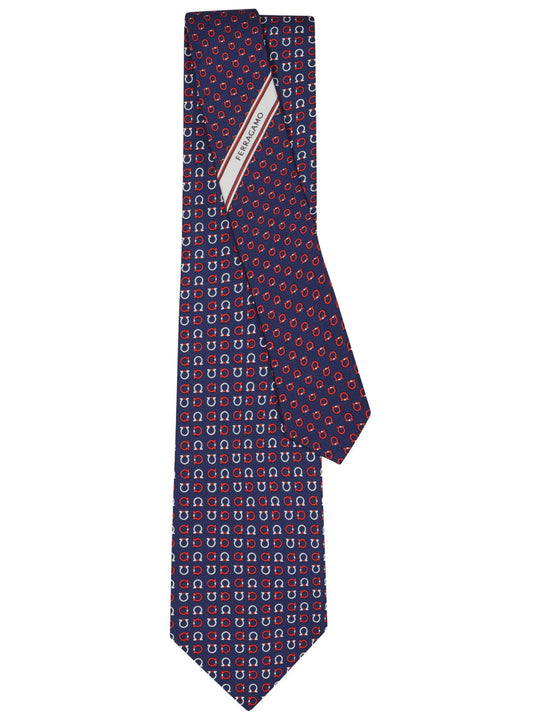 Gancini Print Silk Tie
