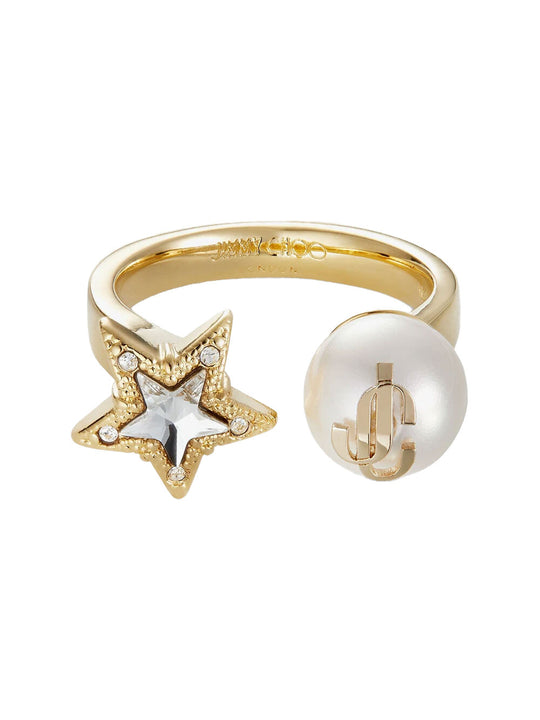 Gold-Finish Metal Ring With Crystal Star And Pearl