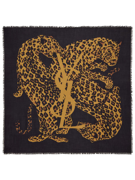 Cassandre Leopard Square Scarf In Wool Twill