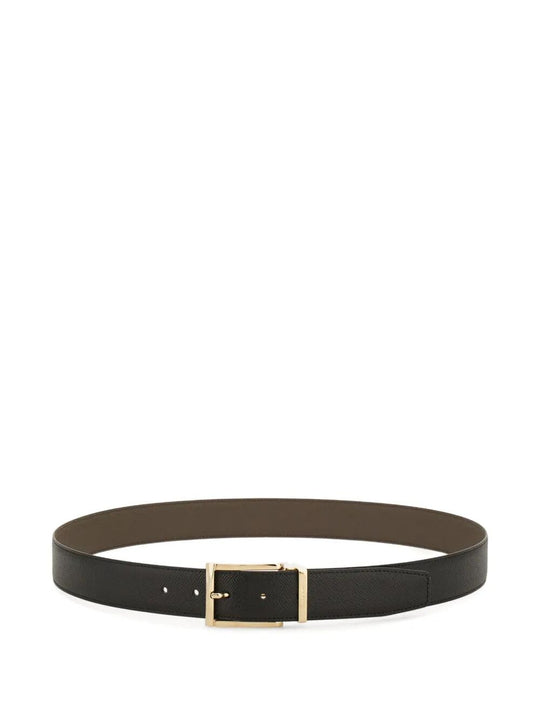 Gancini Hammered Leather Reversible Belt With Gold Rectangle Buckle