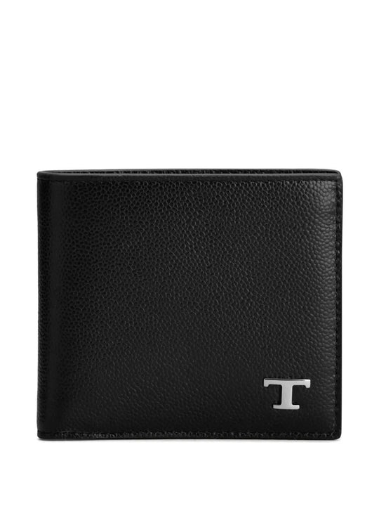 Bi-Fold Leather Wallet With Metal T Timeless Logo