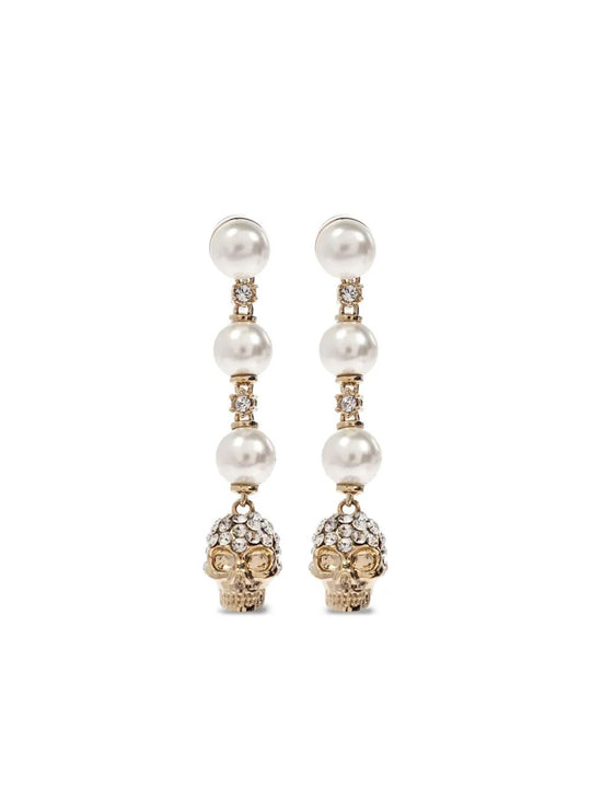Skull And Pearl Earrings In Pale Gold