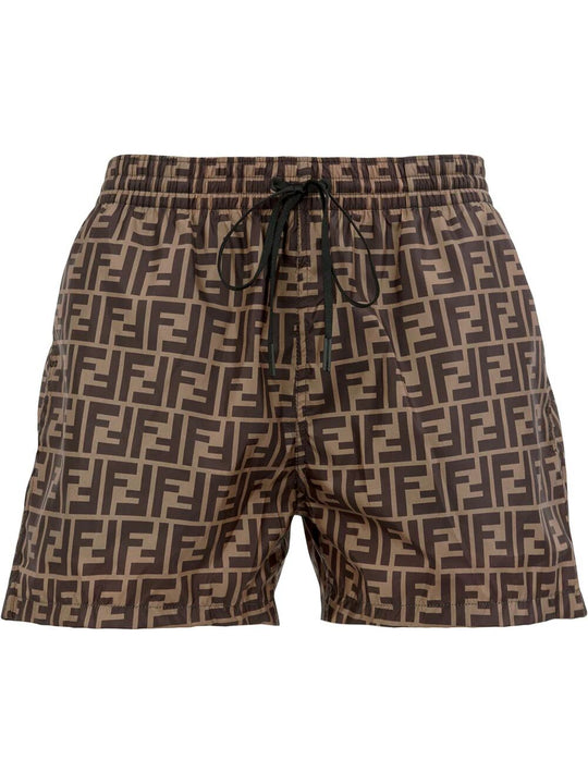 Tech Fabric With All-Over Ff Pattern Swim Shorts